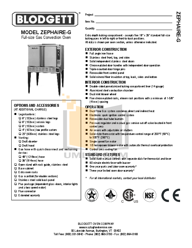 Download free pdf for Blodgett ZEPHAIREG Oven manual